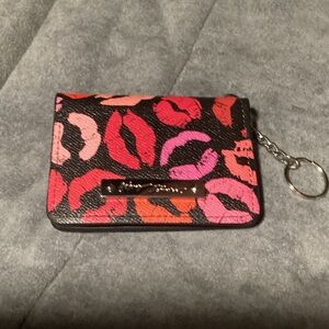 Betsey Johnson Pink and Red Lip Print Card Holder And Keychain